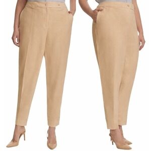 Calvin‎ Klein -1162 NWT Khaki Beige Linen Blend Ankle Pants Side hem slit Sz 14W